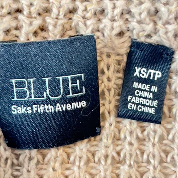 Blue Saks Fifth Ave Tunic Sweater Full Zip High Neck Collar Woman's XS Tan - Picture 2 of 15